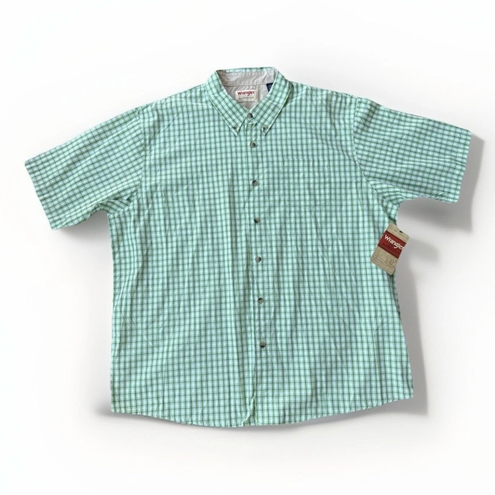 Wrangler Men’s Green & White Checkered Button Down Shirt NWT Size 2XL